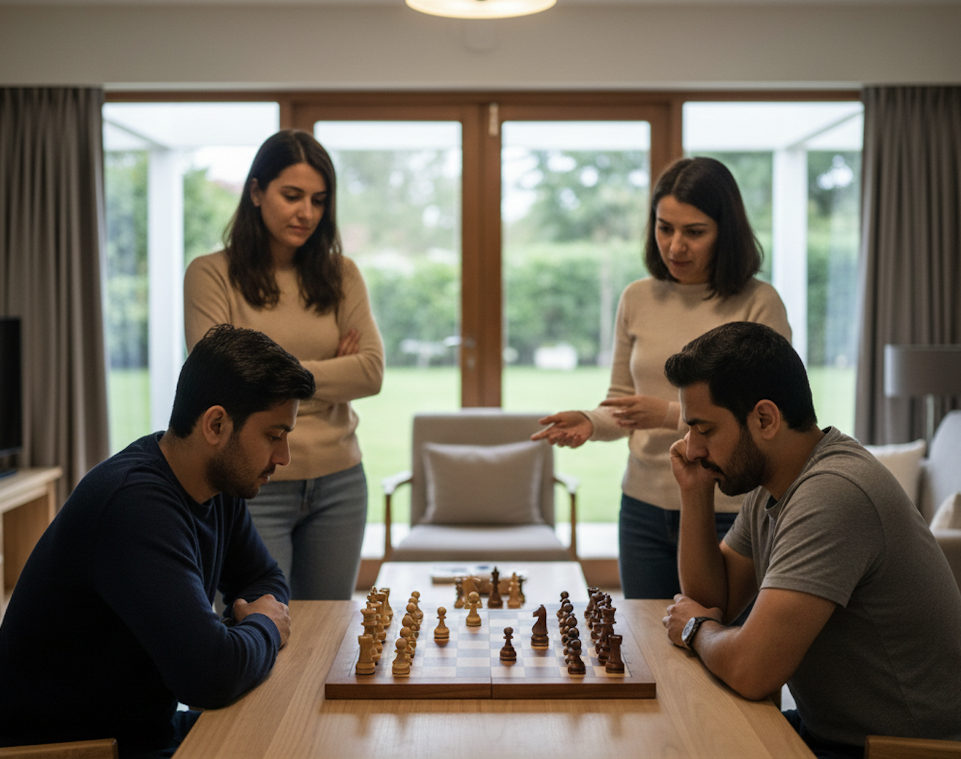 A chess board set up for a game.